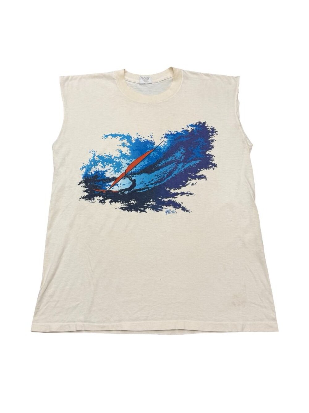 Vintage Sun Pacific Sailboat Cut Off Muscle T Shirt Cream USA